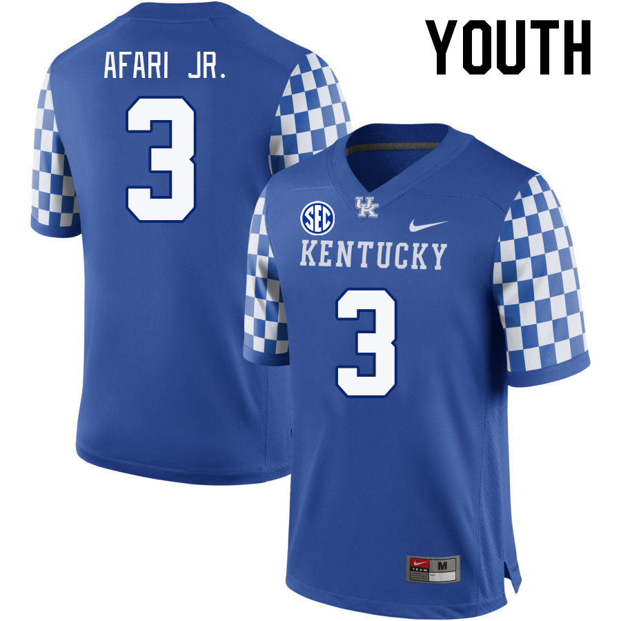 Youth #3 Alex Afari Jr. Kentucky Wildcats 2023 College Football Jerseys Stitched-Royal